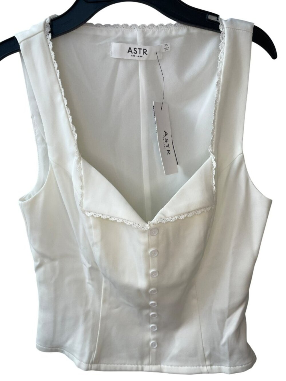 ASTR The Label Off-White Button-Front Lace Trim Blouse Women's Sz XS DEFECT NWT - Picture 1 of 8